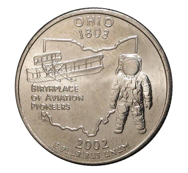 Монета 25 центов (1/4 доллара) 2002 года Р США «Штаты и территории — Огайо» (Артикул: M2-1035) — Фото №1