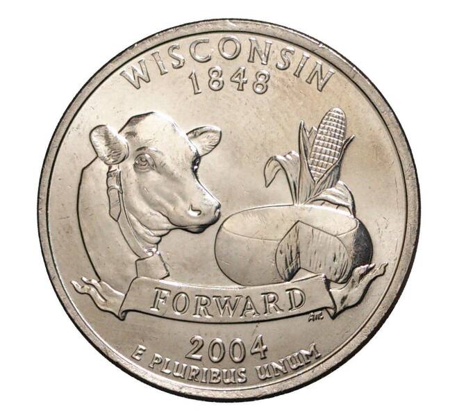 Монета 25 центов (1/4 доллара) 2004 года Р США «Штаты и территории — Висконсин» (Артикул: M2-1048) — Фото №1