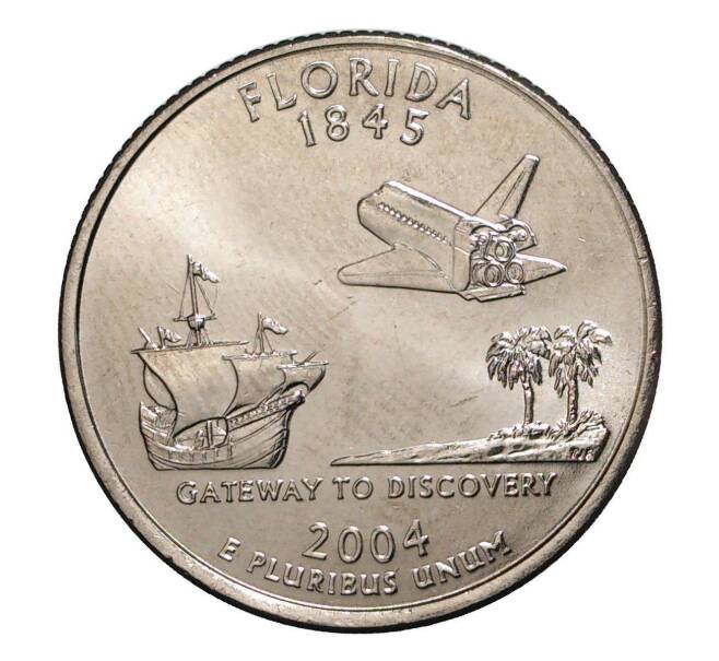 Монета 25 центов (1/4 доллара) 2004 года Р США «Штаты и территории — Флорида» (Артикул: M2-1045) — Фото №1