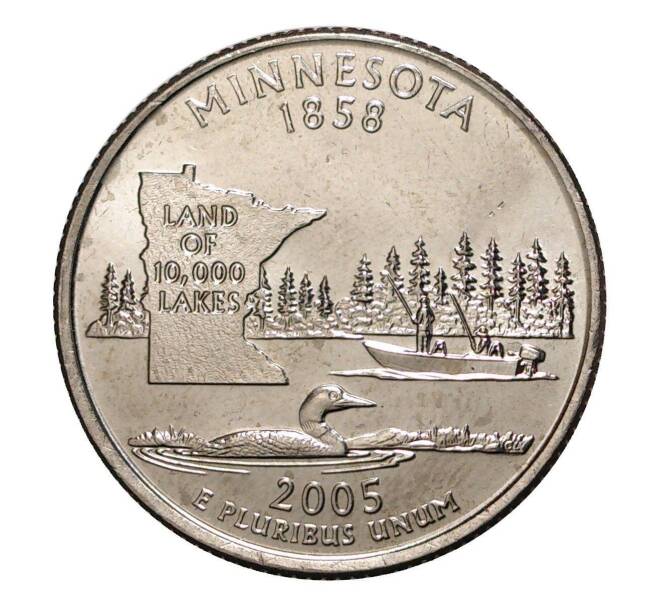 Монета 25 центов (1/4 доллара) 2005 года Р США «Штаты и территории — Миннесота» (Артикул: M2-1050) — Фото №1