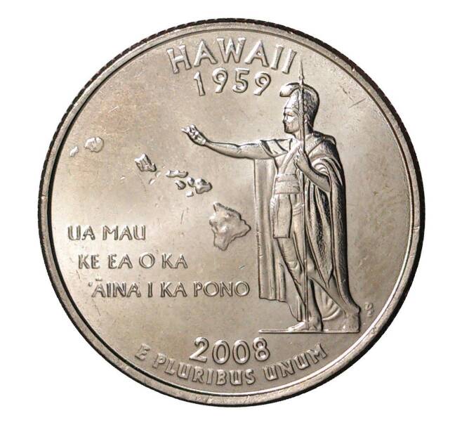 Монета 25 центов (1/4 доллара) 2008 года Р США «Штаты и территории — Гавайи» (Артикул: M2-1068) — Фото №1