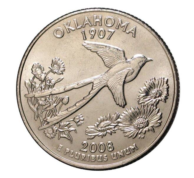 Монета 25 центов (1/4 доллара) 2008 года D США «Штаты и территории — Оклахома» (Артикул: M2-1120) — Фото №1