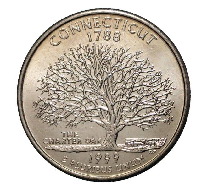 Монета 25 центов (1/4 доллара) 1999 года D США «Штаты и территории — Коннектикут» (Артикул: M2-1079) — Фото №1