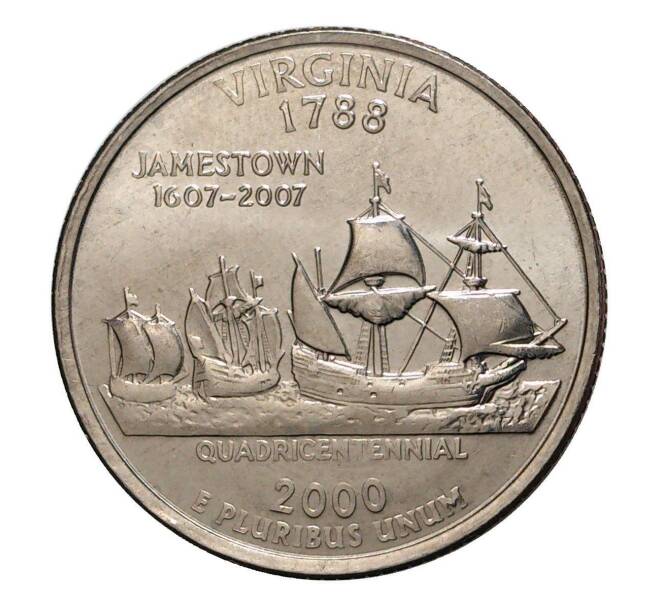 Монета 25 центов (1/4 доллара) 2000 года D США «Штаты и территории — Вирджиния» (Артикул M2-1084)