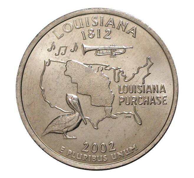 Монета 25 центов (1/4 доллара) 2002 года D США «Штаты и территории — Луизиана» (Артикул: M2-1092) — Фото №1