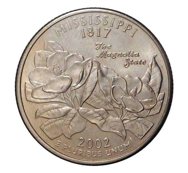 Монета 25 центов (1/4 доллара) 2002 года D США «Штаты и территории — Миссисипи» (Артикул: M2-1094) — Фото №1
