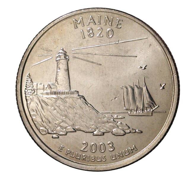 Монета 25 центов (1/4 доллара) 2003 года D США «Штаты и территории — Мэн» (Артикул: M2-1097) — Фото №1