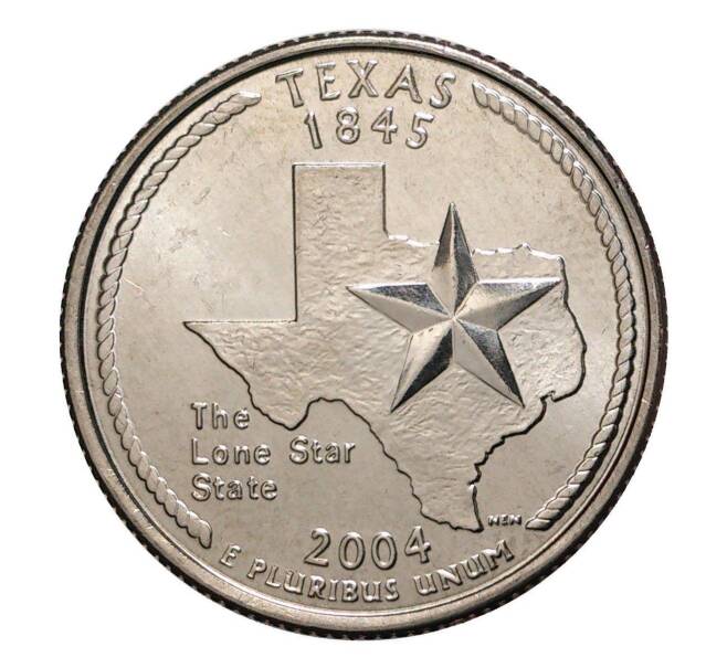 Монета 25 центов (1/4 доллара) 2004 года D США «Штаты и территории — Техас» (Артикул: M2-1102) — Фото №1