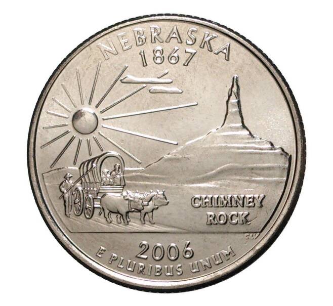 Монета 25 центов (1/4 доллара) 2006 года D США «Штаты и территории — Небраска» (Артикул: M2-1111) — Фото №1