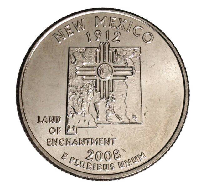 Монета 25 центов (1/4 доллара) 2008 года D США «Штаты и территории — Нью-Мехико» (Артикул: M2-1121) — Фото №1