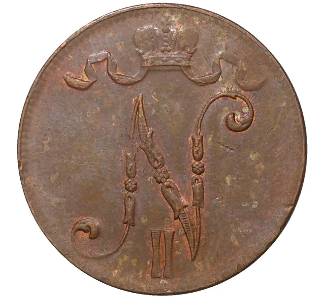 Монета 5 пенни 1917 года Русская Финляндия — Вензель Николая II (Артикул M1-35605)