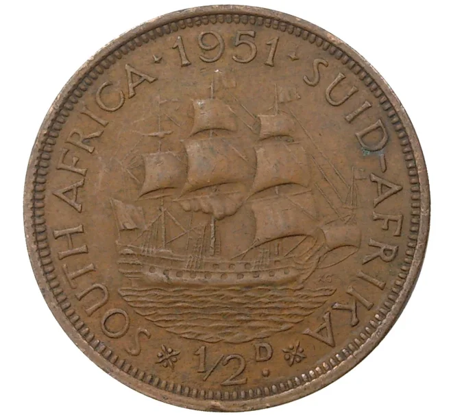Монета 1/2 пенни 1951 года Британская Южная Африка (Артикул M2-44564)