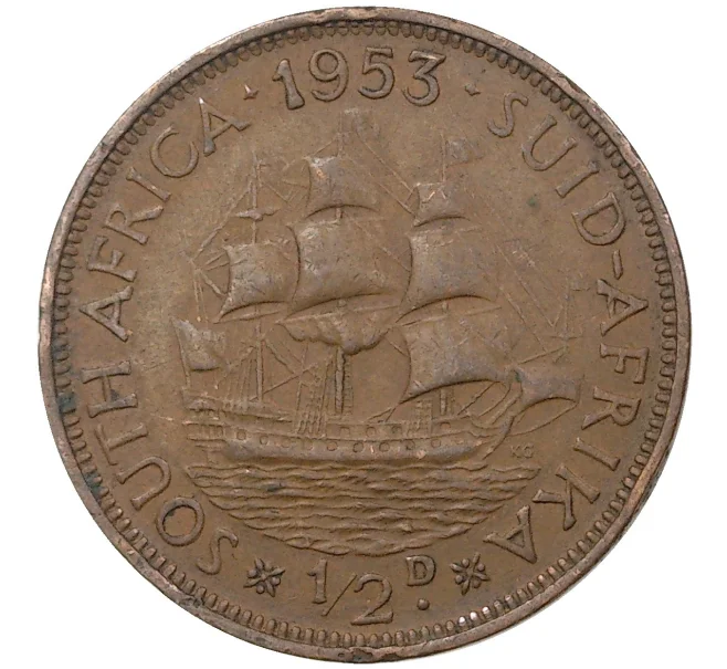 Монета 1/2 пенни 1953 года Британская Южная Африка (Артикул M2-44568)