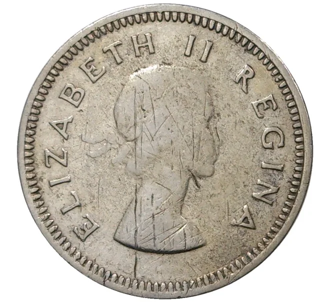 Монета 3 пенса 1955 года Британская Южная Африка (Артикул M2-44928)