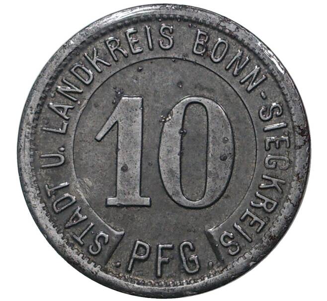 Монета 10 пфеннигов 1919 года Германия — район города Бонн (Нотгельд) (Артикул M2-45106)