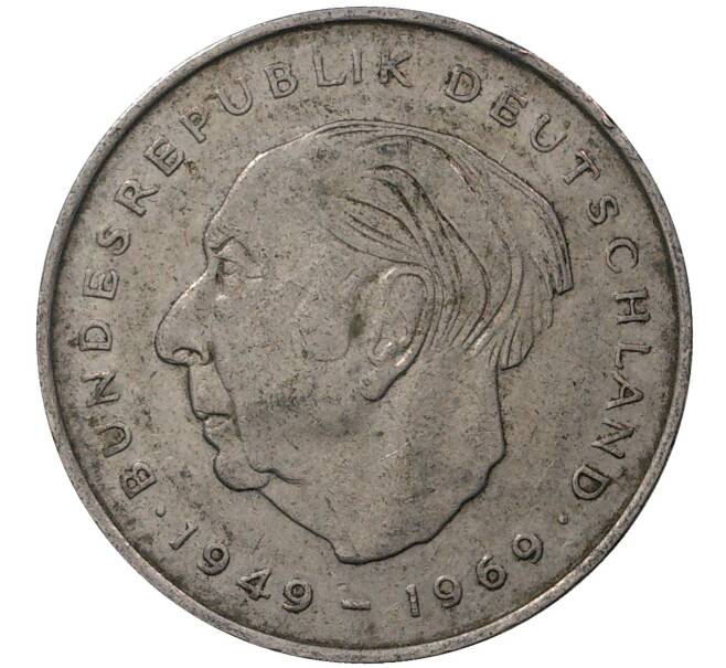 Монета 2 марки 1970 года F Западная Германия (ФРГ) «Теодор Хойс» (Артикул: M2-45143) — Фото №1