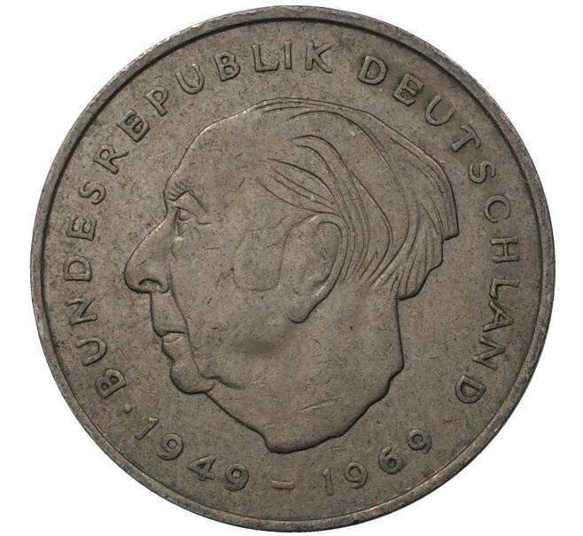 Монета 2 марки 1973 года J Западная Германия (ФРГ) «Теодор Хойс» (Артикул M2-45153)
