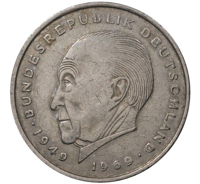 Монета 2 марки 1971 года J Западная Германия (ФРГ) «Конрад Аденауэр» (Артикул M2-45169)