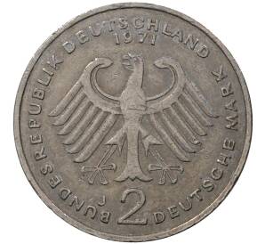 2 марки 1971 года J Западная Германия (ФРГ) «Конрад Аденауэр»