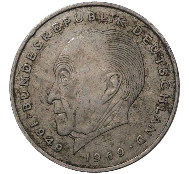 Монета 2 марки 1973 года J Западная Германия (ФРГ) «Конрад Аденауэр» (Артикул M2-45175)