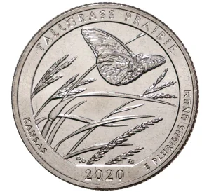25 центов (1/4 доллара) 2020 года D США «Национальные парки — №55 Национальный заповедник Таллграсс Прейри»