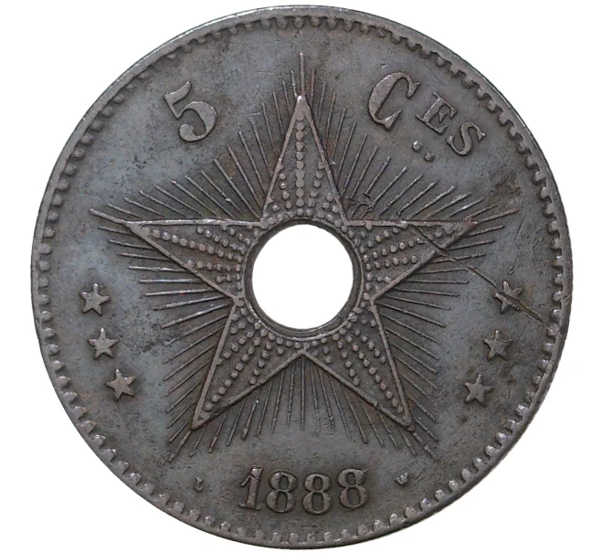 Монета 5 сантимов 1888 года Свободное государство Конго (Бельгийское Конго) (Артикул M2-45816)