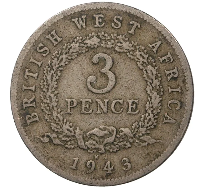Монета 3 пенса 1943 года KN Британская Западная Африка (Артикул M2-46049)