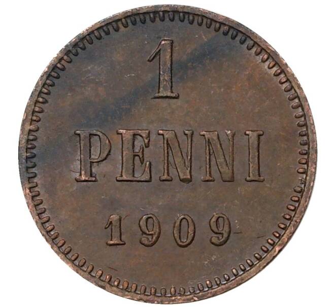 Монета 1 пенни 1909 года Русская Финляндия (Артикул M1-37118)