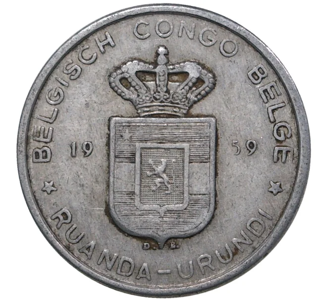 Монета 5 франков 1959 года Руанда-Урунди (Бельгийское Конго) (Артикул K1-1488)