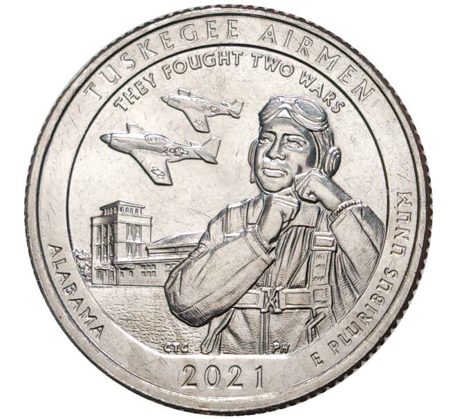 Монета 25 центов (1/4 доллара) 2021 года Р США «Национальные парки — №56 Национальное историческое место Пилоты из Таскиги» (Артикул: M2-48008) — Фото №1