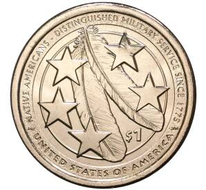 1 доллар 2021 года D США «Коренные американцы (Сакагавея) — Индейцы в армии США» — Фото №1