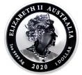 Монета 1 доллар 2020 года Австралия «Два китайских императорских льва-стража (Денежные львы Pixie)» (Артикул M2-48496)