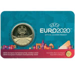 2 1/2 евро 2021 года Бельгия «Чемпионат Европы по футболу UEFA EURO 2020» (Надписи на лицевой стороне блистера на фламандском и английском) — Фото №1