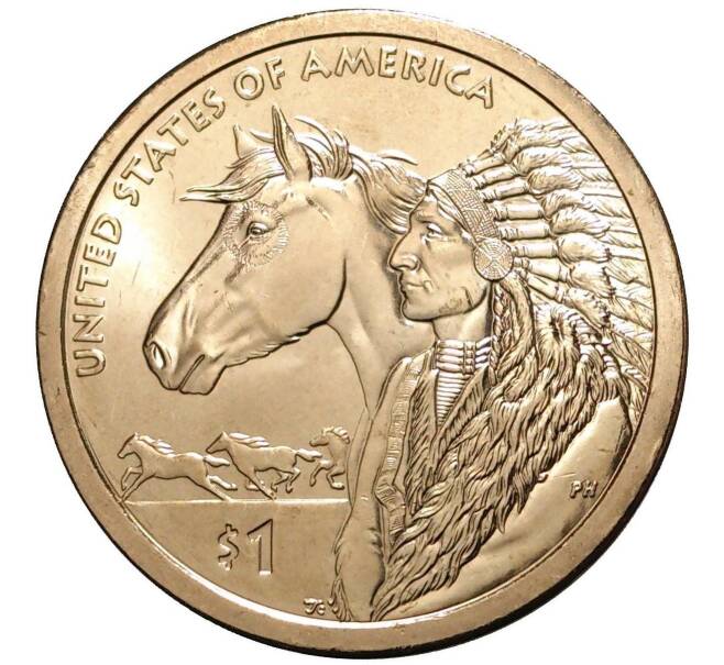 1 доллар 2012 года D США «Коренные американцы (Сакагавея) — Индеец с лошадью» (Артикул M2-0936)