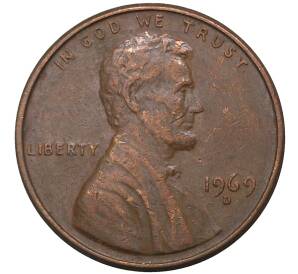 1 цент 1969 года D США — Фото №1