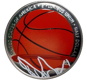 1/2 доллара (50 центов) 2020 года S США «Зал Славы Баскетбола» (Цветное покрытие) — Фото №1