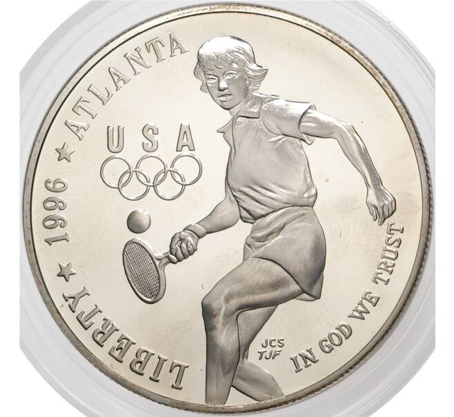 Монета 1 доллар 1996 года P США «XXVI летние Олимпийские Игры 1996 в Атланте — Теннис» (Артикул M2-49155)
