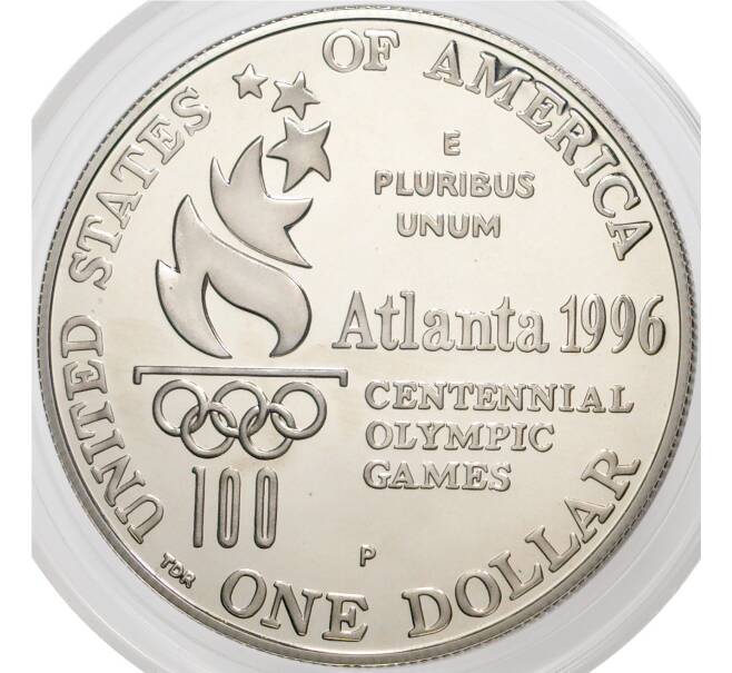 Монета 1 доллар 1996 года P США «XXVI летние Олимпийские Игры 1996 в Атланте — Теннис» (Артикул M2-49155)