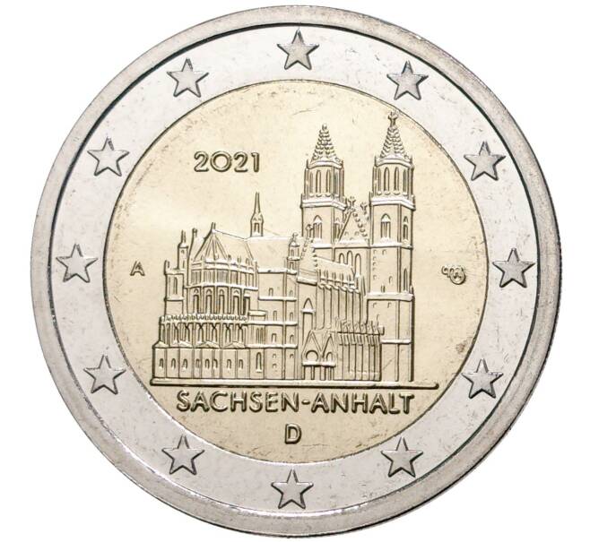 Монета 2 евро 2021 года A Германия «Федеральные земли Германии — Саксония-Анхальт (Магдебургский собор)» (Артикул M2-50096)