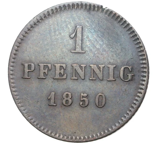 Монета 1 пфенниг 1850 года Бавария (Артикул M2-50195)
