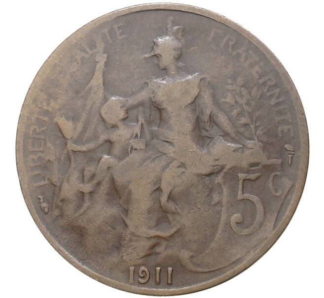 Монета 5 сантимов 1911 года Франция (Артикул K27-4277)