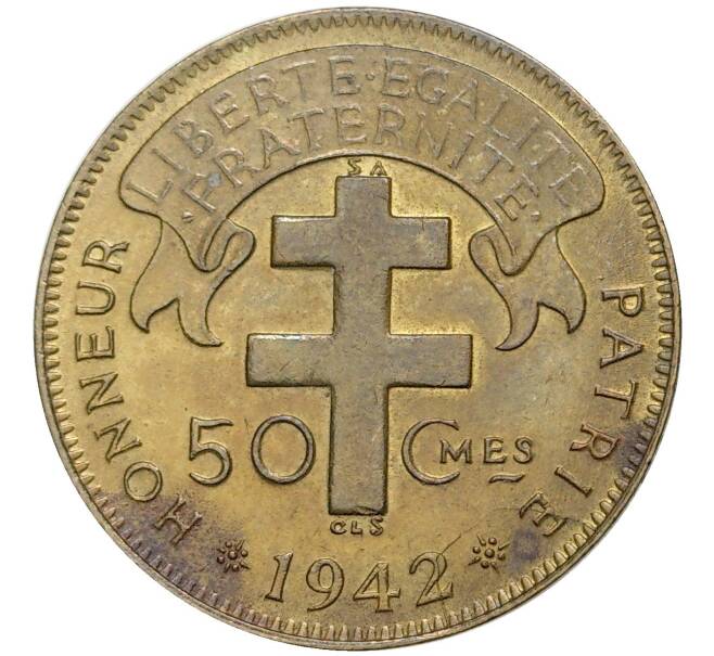 Монета 50 сантимов 1942 года Французская Экваториальная Африка (Артикул K27-4396)