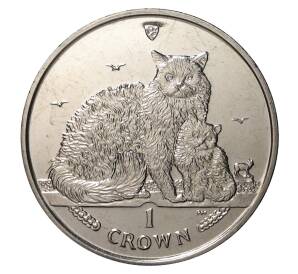 1 крона 2015 года Кошки Острова Мэн — Кошка Селкирк рекс — Фото №1