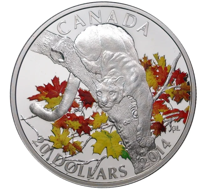 Монета 20 долларов 2013 года Канада «Пума сидящая на клене» (Артикул K1-2529)
