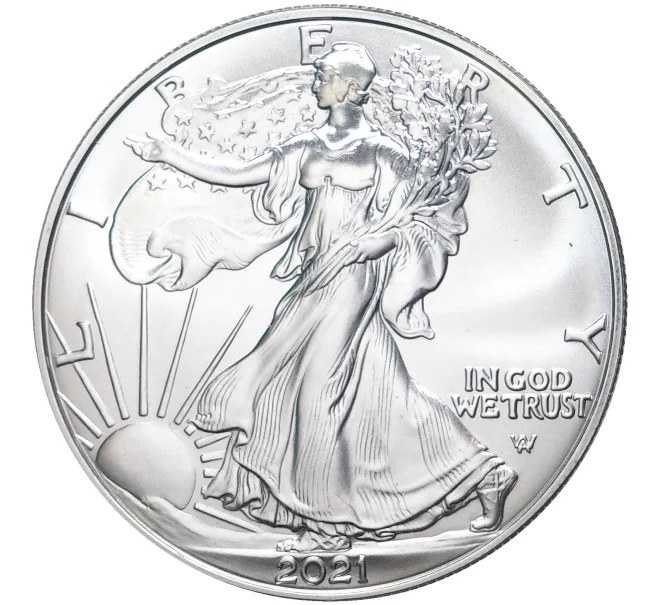 Монета 1 доллар 2021 года W США «Шагающая Свобода» (Орел с дубовой ветвью) (Артикул M2-50942)