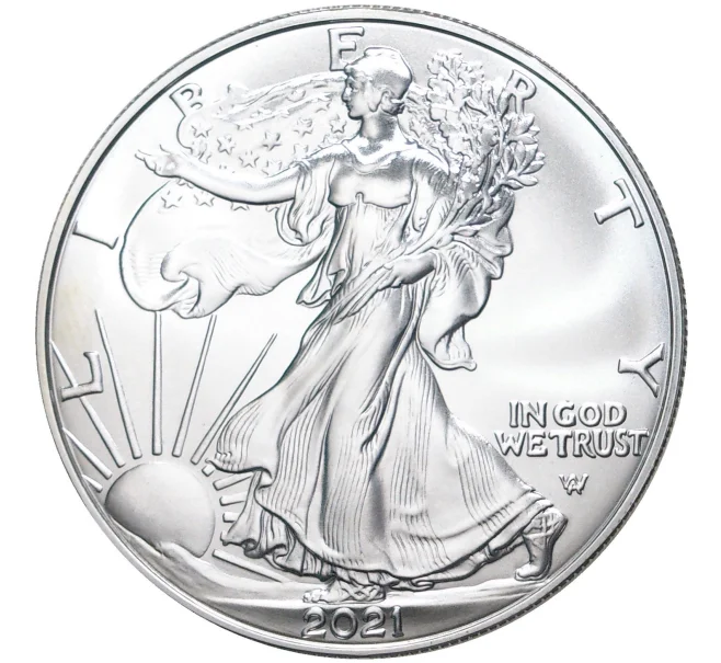 Монета 1 доллар 2021 года W США «Шагающая Свобода» (Орел с дубовой ветвью) (Артикул M2-50943)