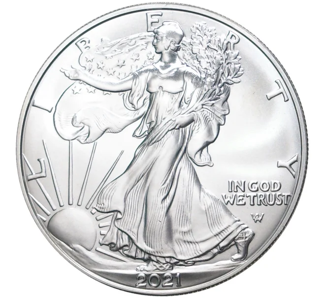 Монета 1 доллар 2021 года W США «Шагающая Свобода» (Орел с дубовой ветвью) (Артикул M2-50946)