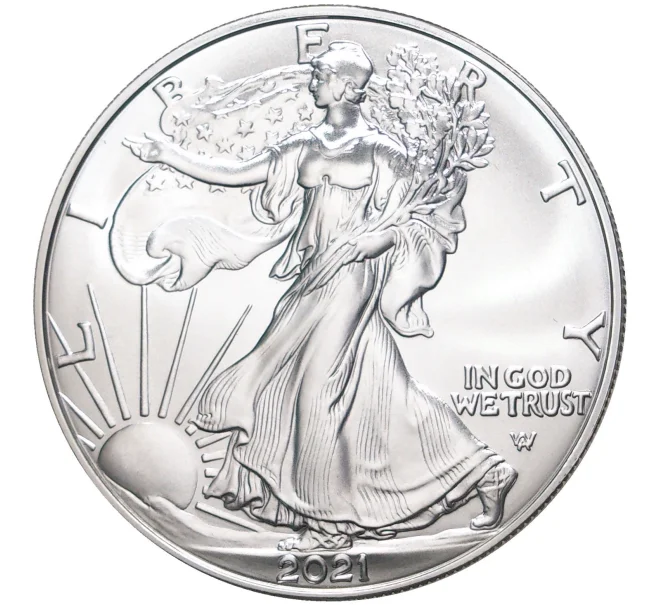 Монета 1 доллар 2021 года W США «Шагающая Свобода» (Орел с дубовой ветвью) (Артикул M2-50948)