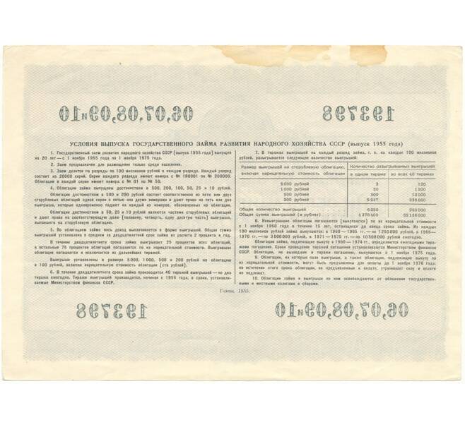 Олбигация на сумму 500 рублей 1955 года Государственный заем развития народного хозяйства СССР (Артикул B1-6884)