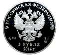 Монета 3 рубля 2014 года СПМД «XXII зимние Олимпийские Игры 2014 в Сочи — Прыжки на лыжах с трамплина» (Артикул M1-40594)